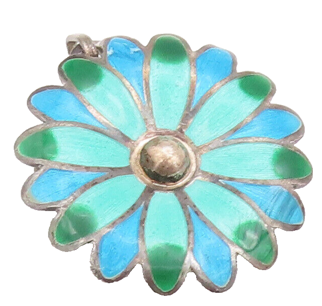 925 Sterling Silver Vintage Brooch Pin MAYA TAXCO Enameled Flower  BP10913
