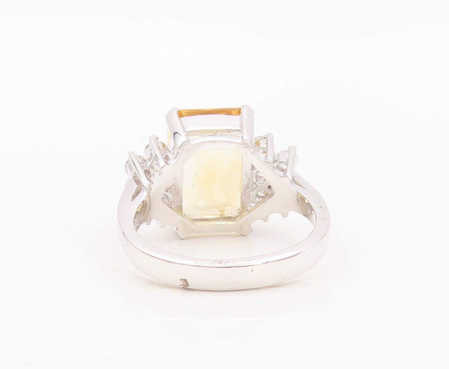 925 Sterling Silver Vintage Ring Rectangle Citrine Beaded CZ  Sz 8.5  RG30151