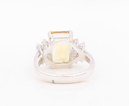 925 Sterling Silver Vintage Ring Rectangle Citrine Beaded CZ  Sz 8.5  RG30151