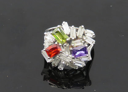 925 Silver Vintage Cubic Zirconia & Multi Stone Cocktail Ring Sz 6.5 RG20809