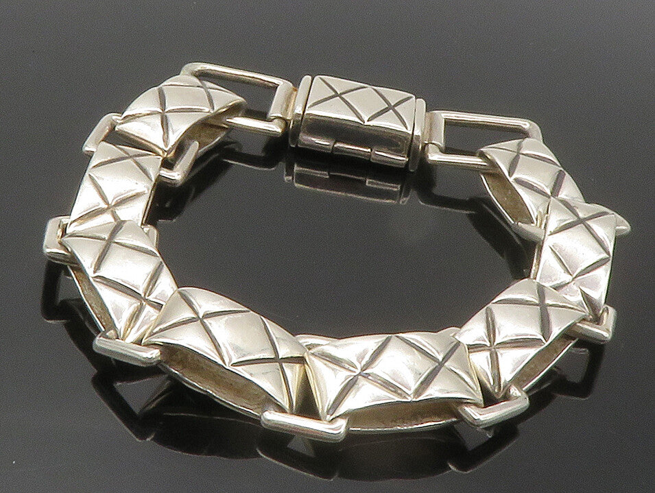 ZINA 925 Silver Vintage Shiny Criss Cross Etched Link Chain Bracelet BT5490