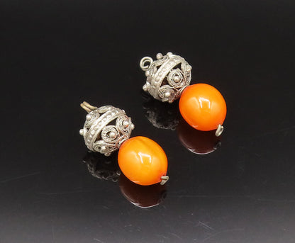 925 Silver  Vintage Spiral & Beaded Ball With Calcite Bead Earrings  EG12282