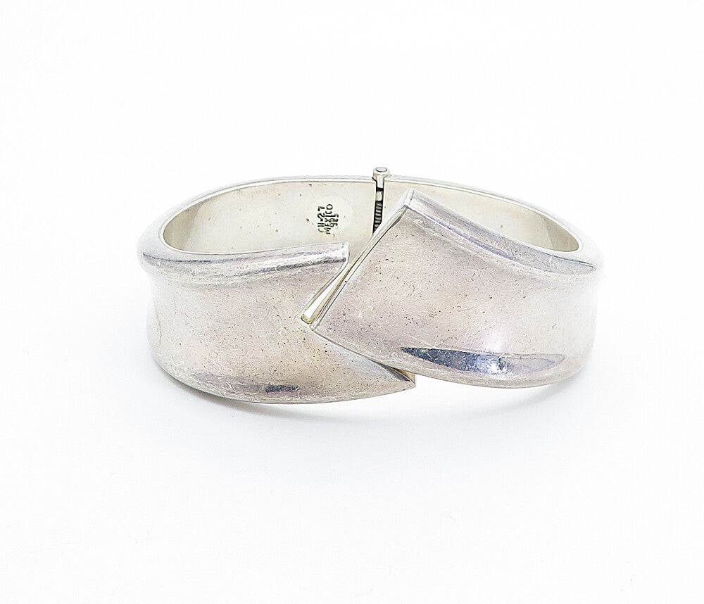 MEXICO 925 Sterling Silver  Vintage Bypass Style Hinge Bangle Bracelet  BT2512