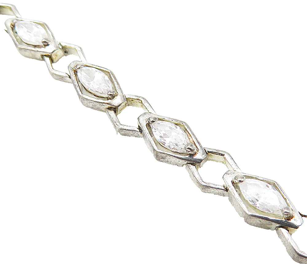 925 Sterling Silver Sparkling Cubic Zirconia Hinge Link Chain Bracelet BT3698