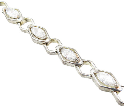 925 Sterling Silver Sparkling Cubic Zirconia Hinge Link Chain Bracelet BT3698