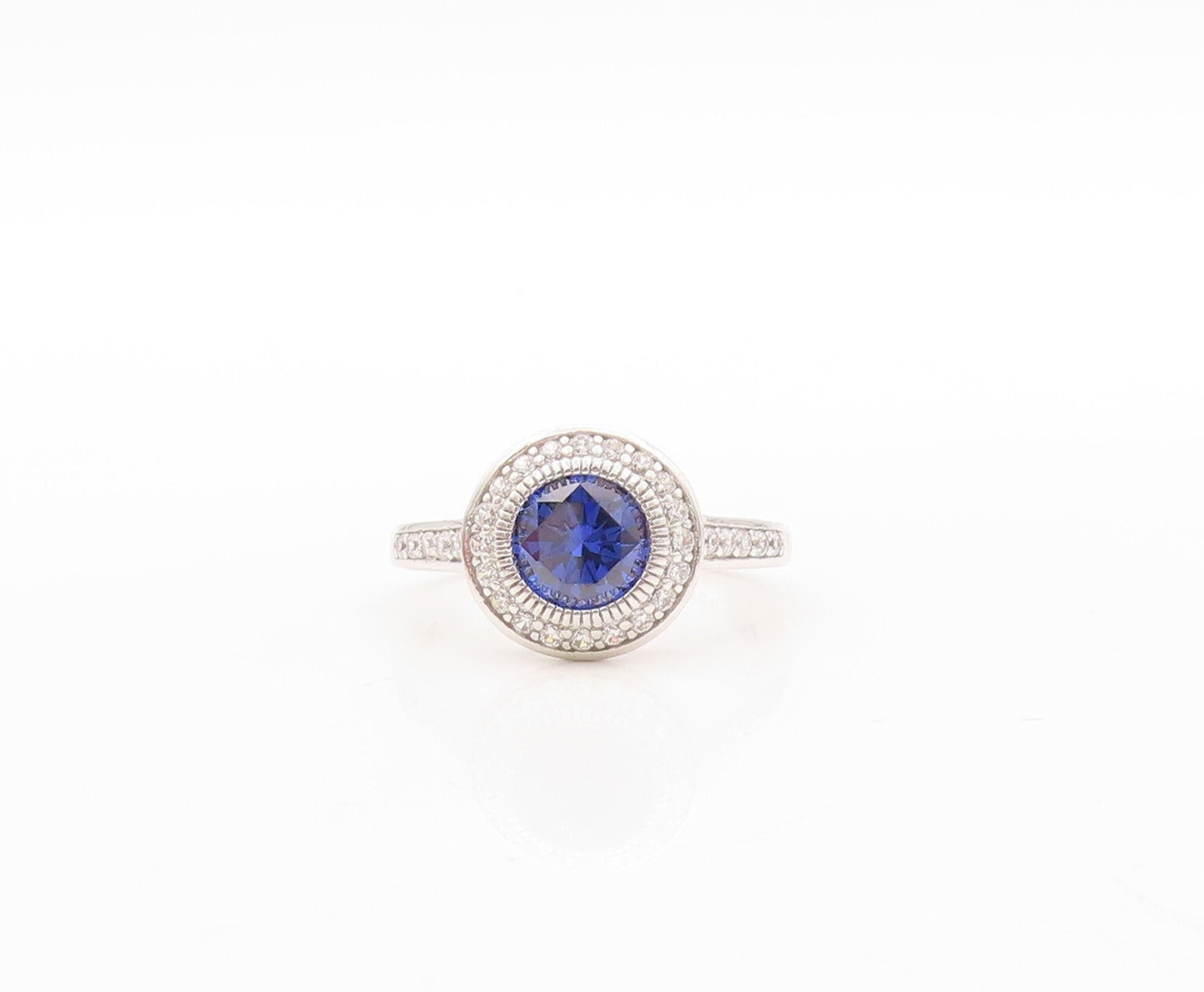 925 Sterling Silver Vintage Ring Designer Stackable Sapphire & CZ Sz 7 RG30875