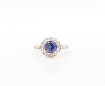 925 Sterling Silver Vintage Ring Designer Stackable Sapphire & CZ Sz 7 RG30875