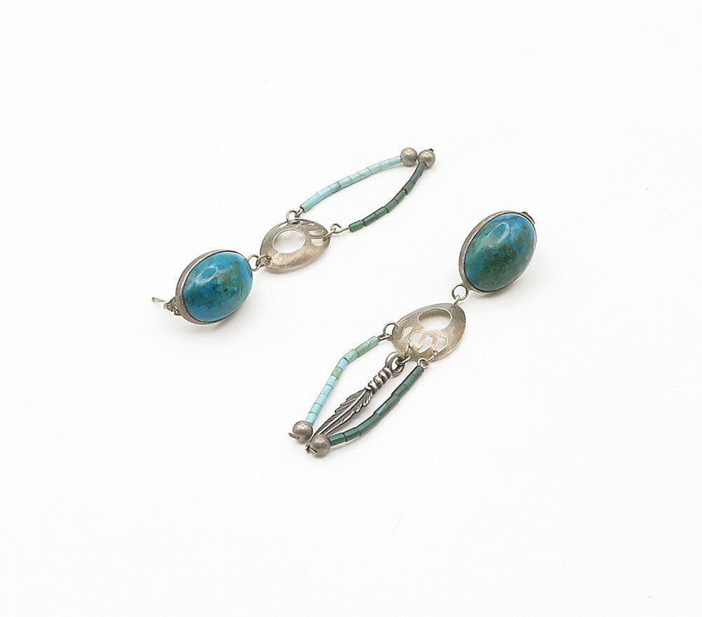 925 Silver Vintage Chrysocolla & Turquoise Drop Earrings EG8733