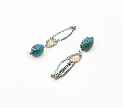 925 Silver Vintage Chrysocolla & Turquoise Drop Earrings EG8733