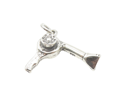 925 Sterling Silver  Vintage Petite Shiny Hair Blow Dryer Drop Pendant  PT8577