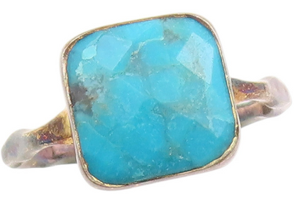 925 Sterling Silver Vintage Ring Blue Turquoise Solitaire Band  Sz 6.5  RG34030