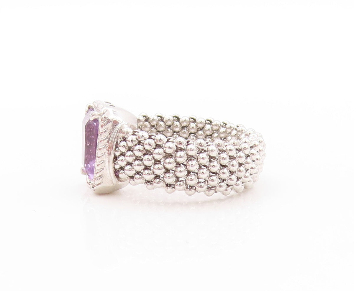 925 Sterling Silver Vintage Ring Square Amethyst Chain Band  Sz 7.5  RG32847