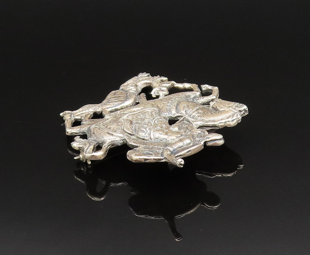 CINI 925 Silver  Vintage Antique Saint George & The Dragon Brooch Pin  BP9660
