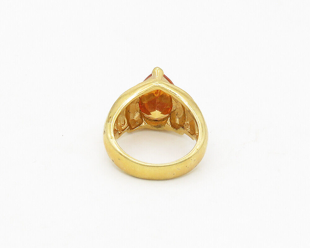 925 Sterling Silver  Tear Drop Citrine Gold Plated Cocktail Ring Sz 7  RG17312