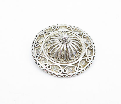 ISRAEL 925 Sterling Silver  Vintage Shiny Round Swirl Dome Brooch Pin  BP1688