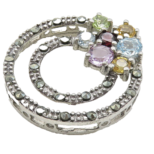 925 Sterling Silver Vintage Amethyst Peridot & Multi Stone Pendant PT15409