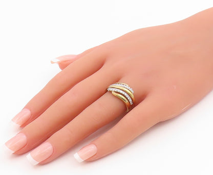 925 Sterling Silver Vintage Ring Gold Plated CZ Crossover Band  Sz 7  RG35519