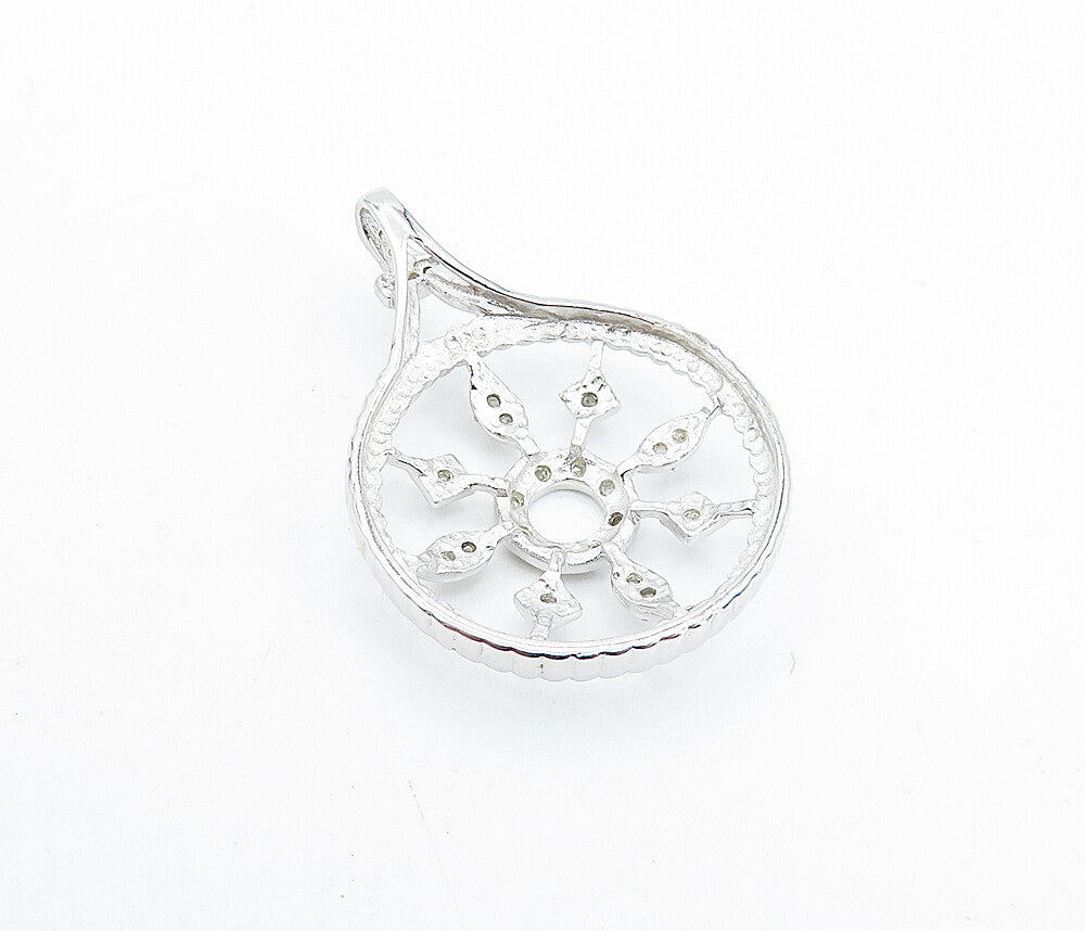 925 Sterling Silver Genuine Diamonds Open Floral Twist Round Pendant PT5082
