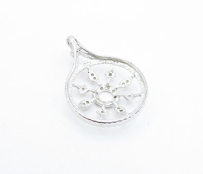 925 Sterling Silver Genuine Diamonds Open Floral Twist Round Pendant PT5082