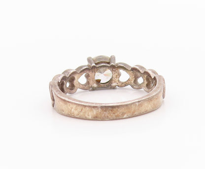 925 Sterling Silver Vintage Ring Antique Topaz Hearts Cutout Band  Sz 7  RG33135