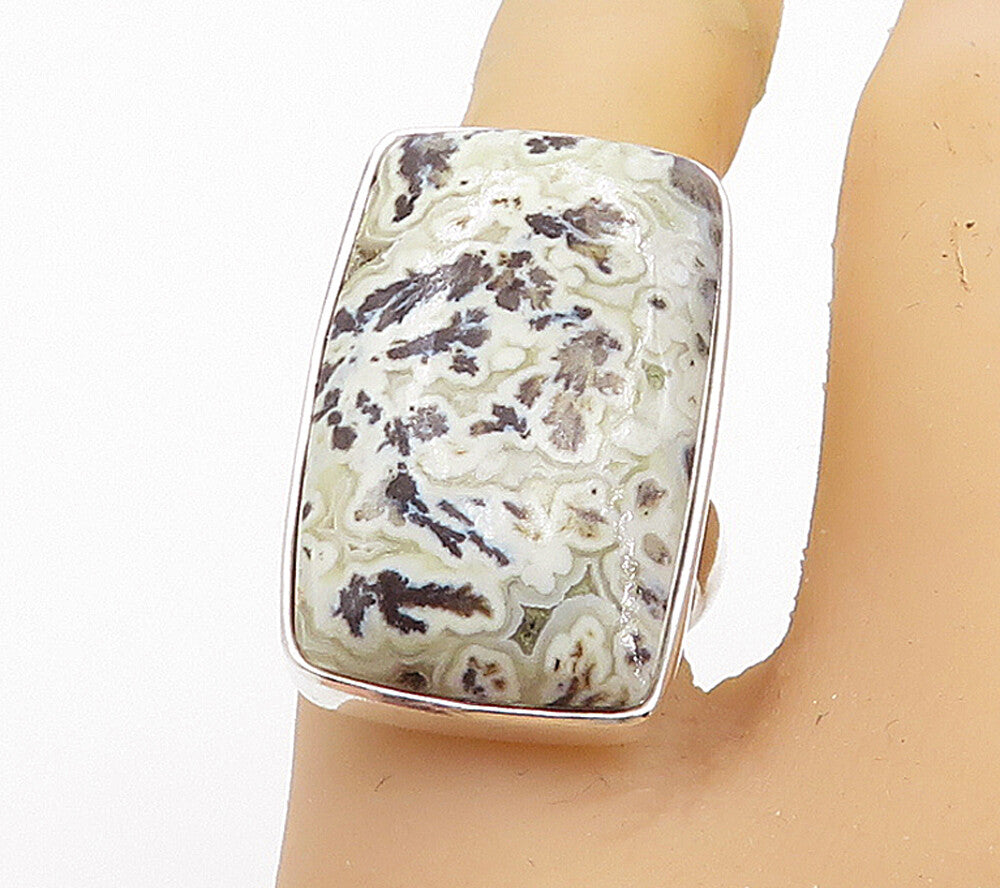 925 Sterling Silver Cabochon Cut Spotted Jasper Cocktail Ring Sz 7 RG8509