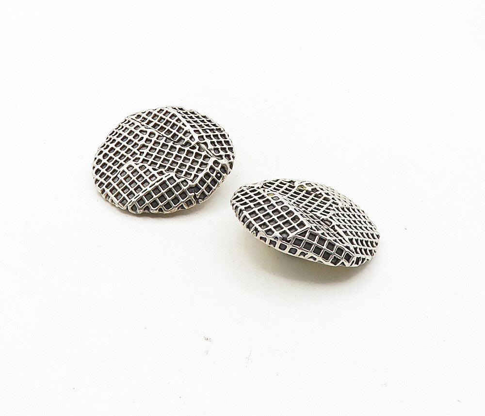 925 Sterling Silver  Vintage Modernist Sculpted Non Pierce Earrings  EG4835