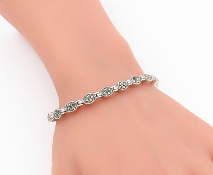 925 Sterling Silver  Mother Of Pearl & Marcasite Double Sided Bracelet  BT5099