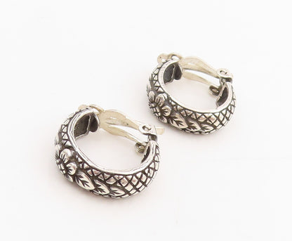925 Sterling Silver Vintage Earrings STEPHEN DWECK Floral Hoop Clip On  EG13788