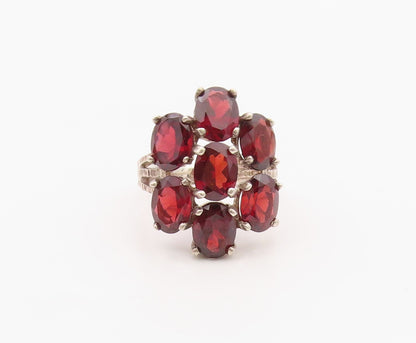 925 Sterling Silver Vintage Ring Elegant Garnet Floral Cluster  Sz 7  RG36352