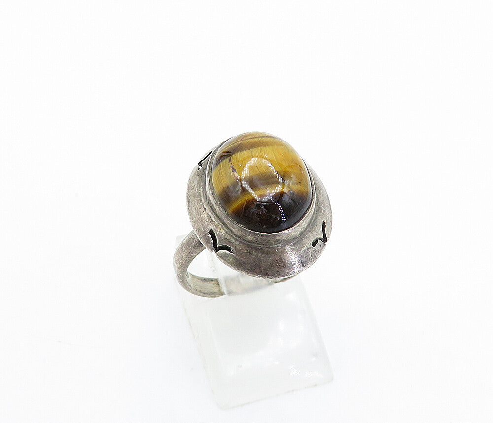 MEXICO 925 Sterling Silver  Vintage Tiger's Eye Cocktail Ring Sz 6.5  RG4398