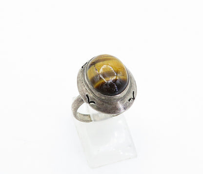 MEXICO 925 Sterling Silver  Vintage Tiger's Eye Cocktail Ring Sz 6.5  RG4398