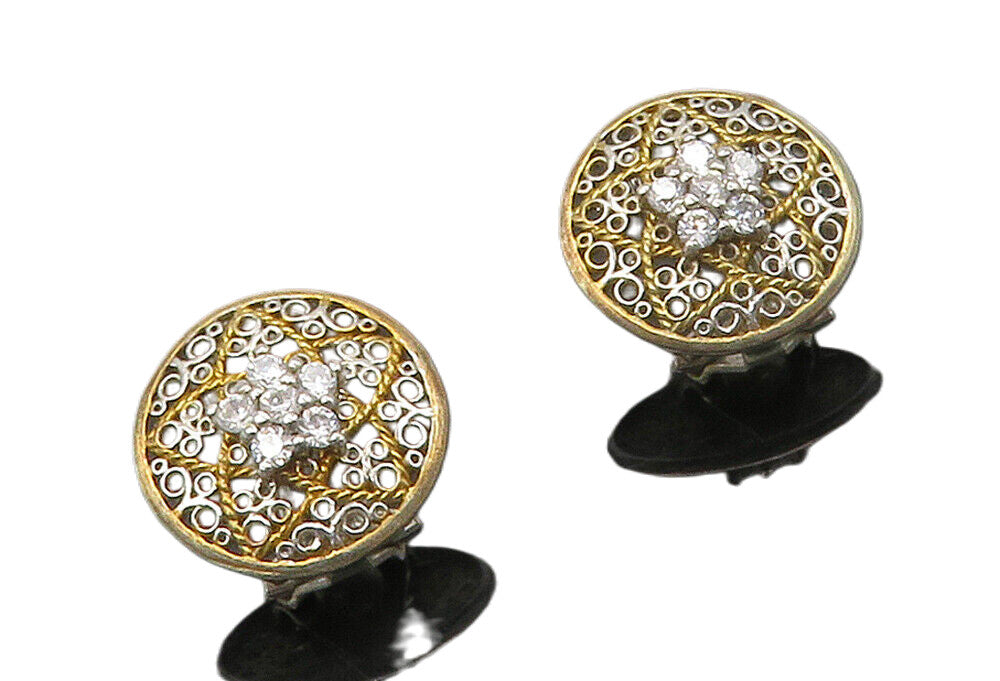 925 Silver  Vintage Cubic Zirconia Floral Star Two Tone Drop Earrings  EG8556
