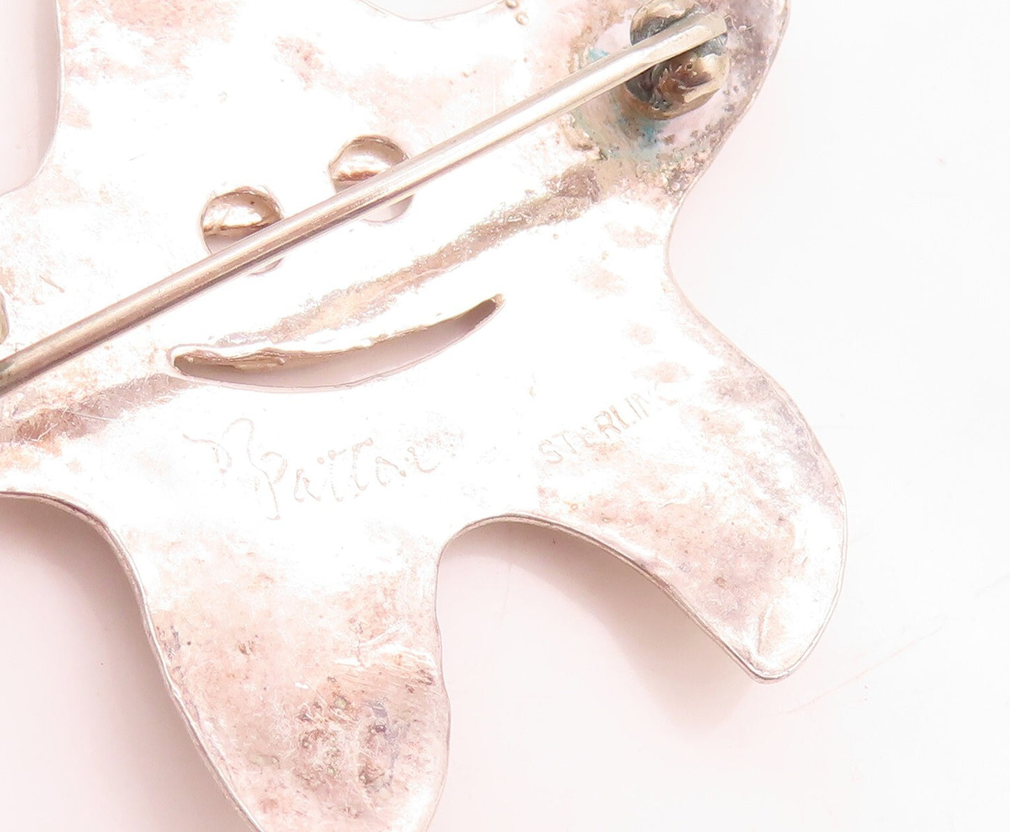 925 Sterling Silver Vintage Brooch Pin Designer Happy Carved Star Fish  BP11448