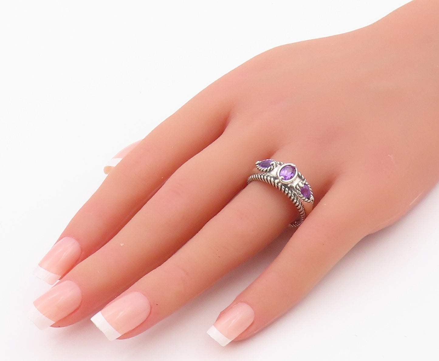 925 Sterling Silver Vintage Ring CAROLYN POLLACK Drop Oval Amethyst SZ 9 RG32188