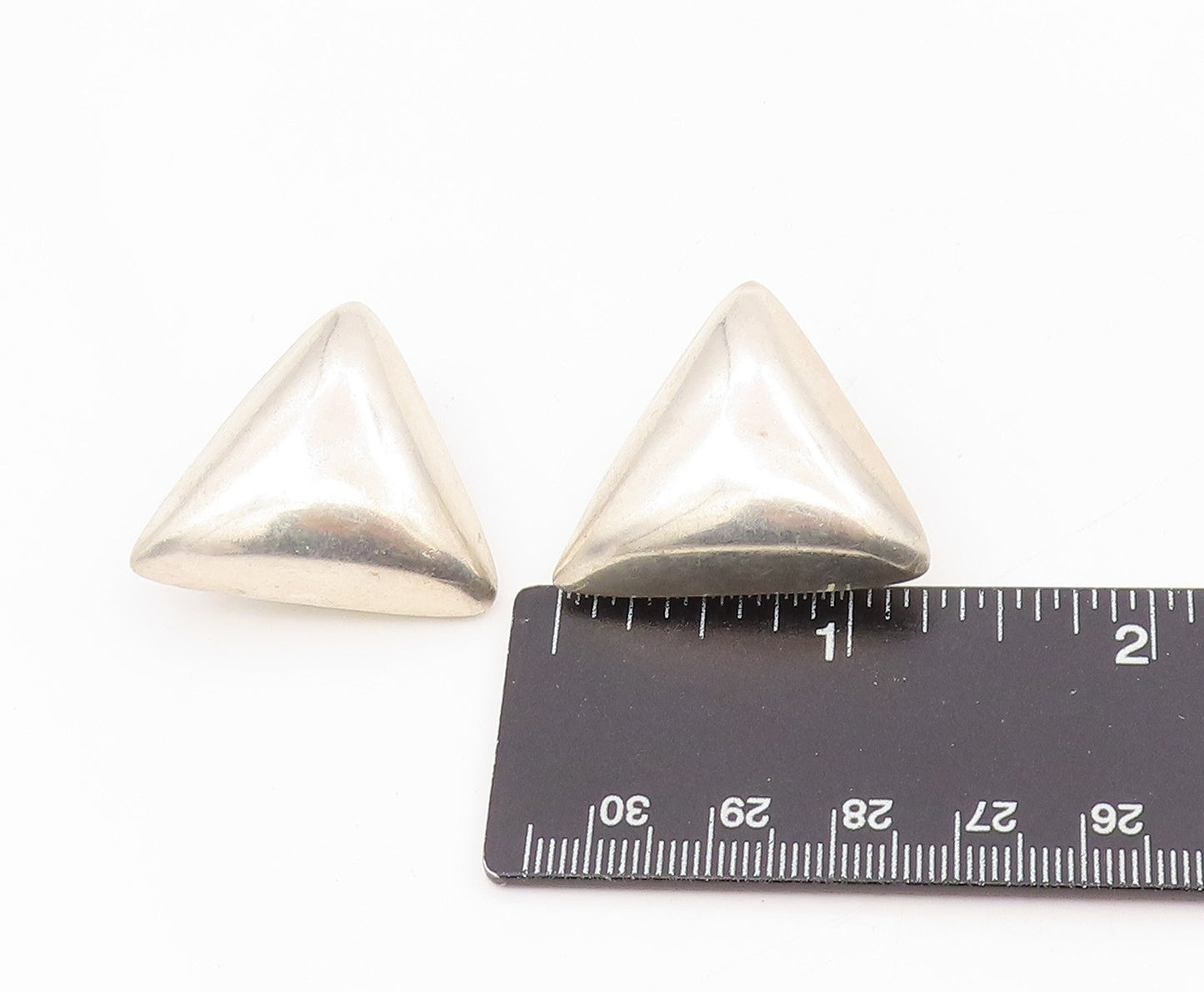 925 Sterling Silver Vintage Earrings Solid Puffy Triangular Clip On  EG13902