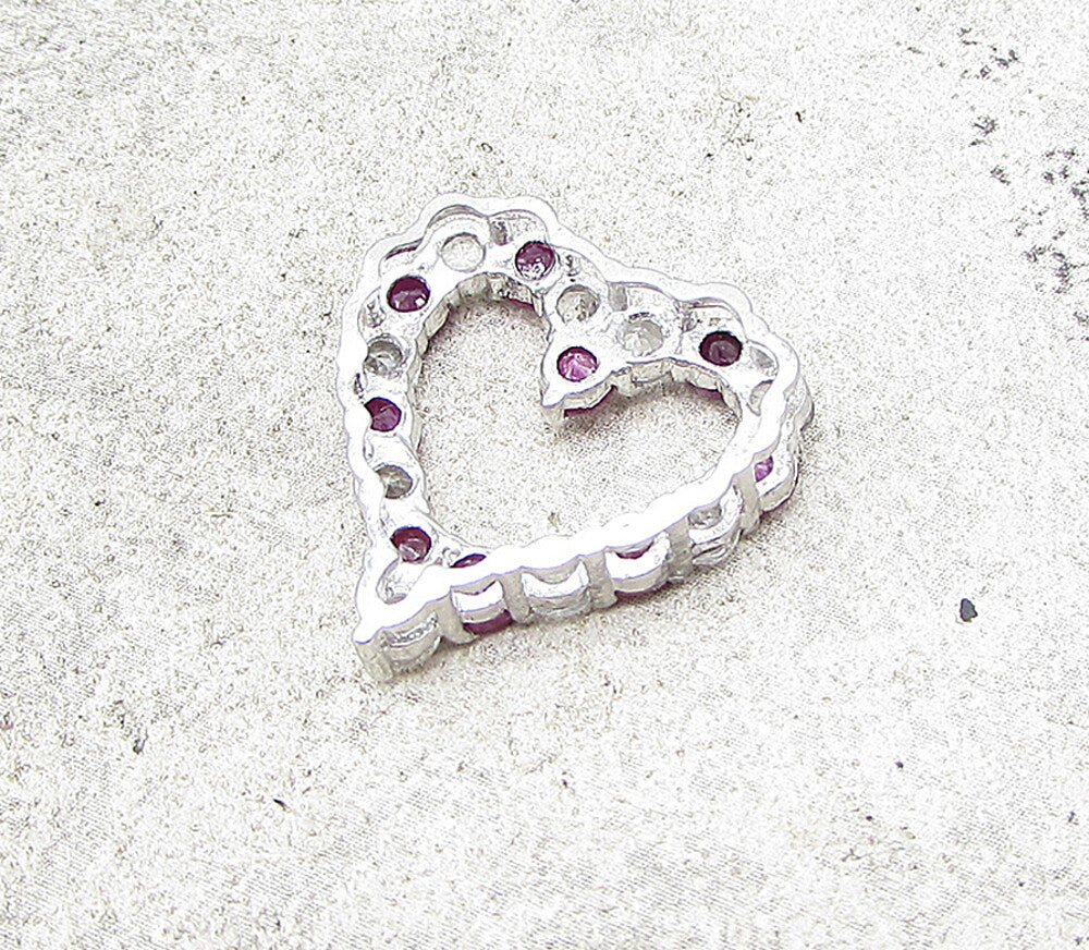 925 Sterling Silver  Ruby & Topaz Love Heart Slider Pendant  PT1149