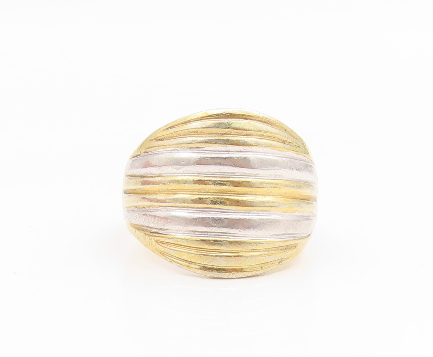925 Sterling Silver Vintage Ring Gold Plated SETA Fluted Dome  Sz 9.5  RG35171