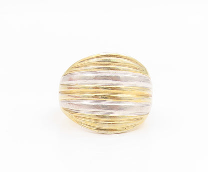 925 Sterling Silver Vintage Ring Gold Plated SETA Fluted Dome  Sz 9.5  RG35171
