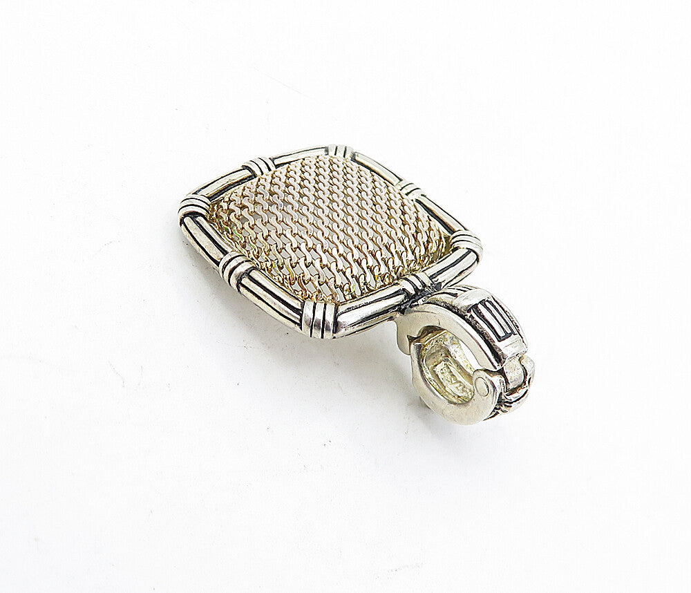 ESPO 925 Sterling Silver  Vintage Shiny Basket Weave Design Pendant  PT3402