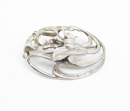 925 Sterling Silver  Vintage Antique Sculpted Floral Ribbon Brooch Pin  BP1629