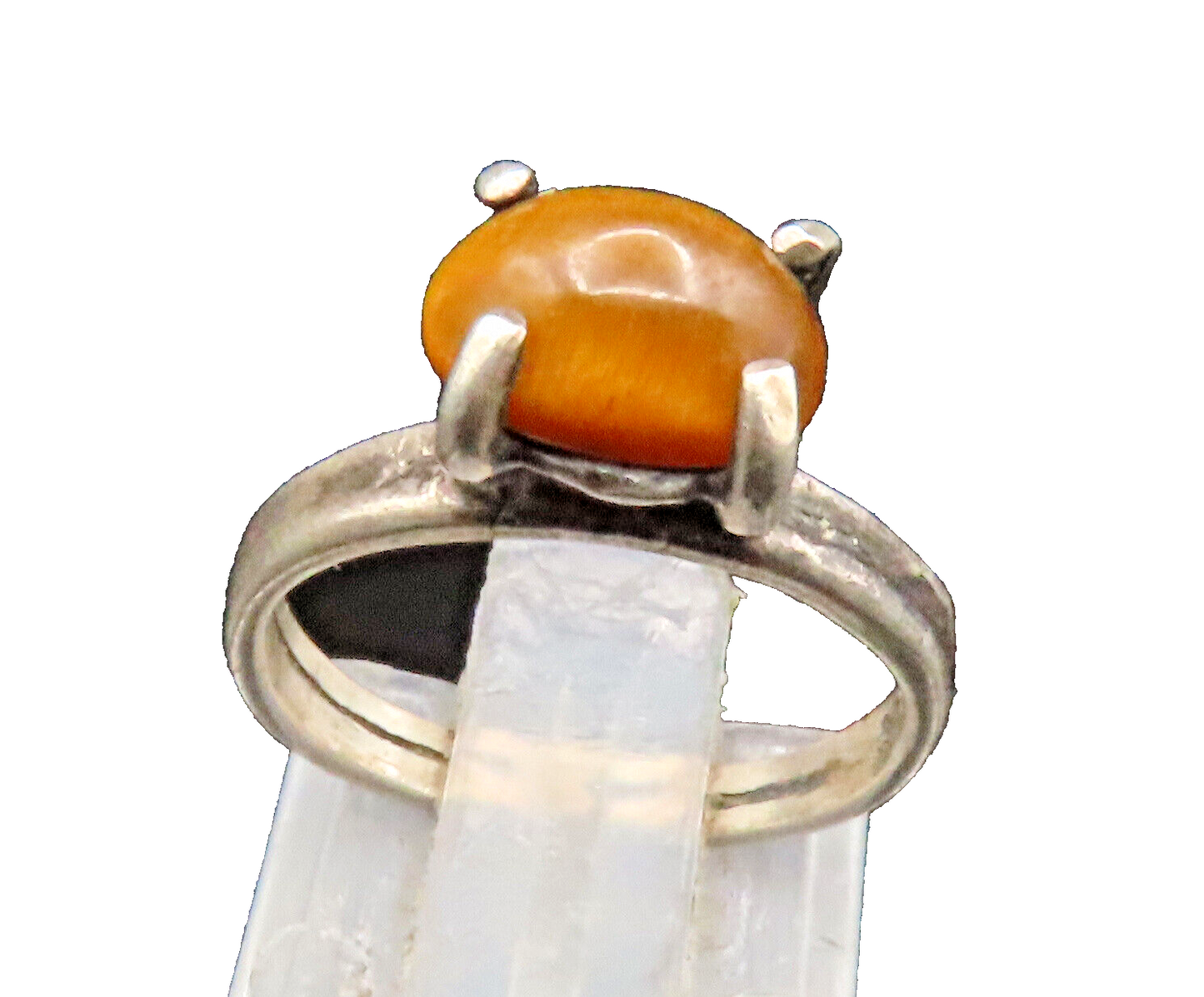 925 Sterling Silver  Vintage Prong Set Tiger's Eye Ring Sz 4.5  RG25204