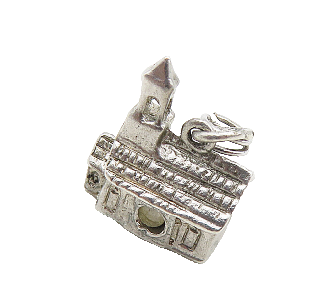 925 Sterling Silver  Vintage Petite Church House Motif Drop Pendant  PT6818