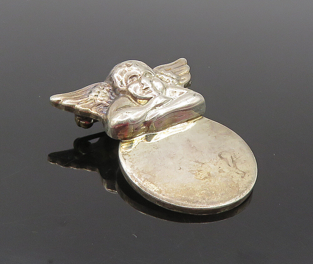 925 Sterling Silver  Vintage Shiny Baby Angel Smooth Brooch Pin  BP3521