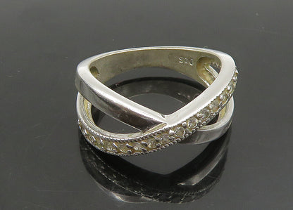 925 Sterling Silver  Vintage Shiny Topaz Crossed Band Ring Sz 6.5  RG23504