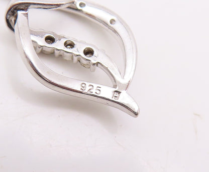 925 Sterling Silver Vintage Pendant Designer Diamonds Inlay Swirly Cut  PT23601