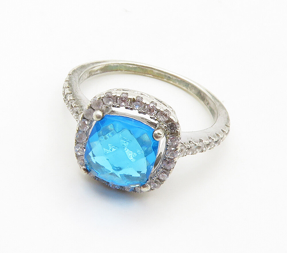 925 Sterling Silver Faceted Blue Topaz Solitaire Accent Ring Sz 6.5 RG15340