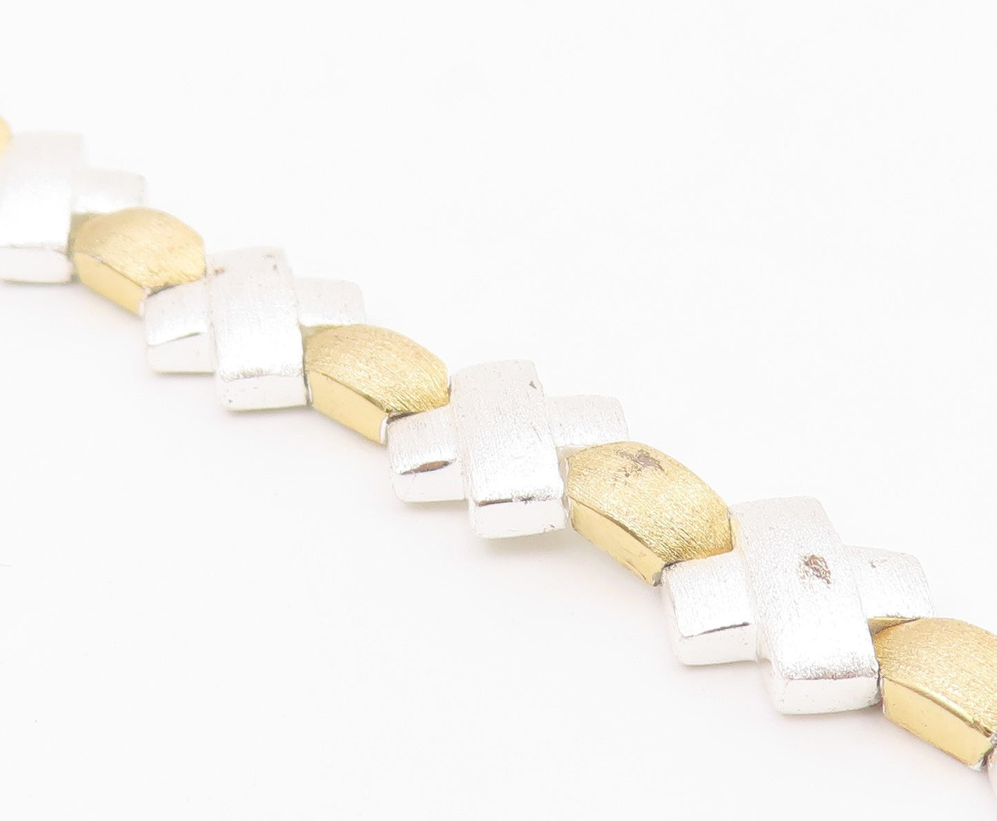 925 Sterling Silver  Shiny Two Tone X Link Matte Chain Bracelet  BT5067