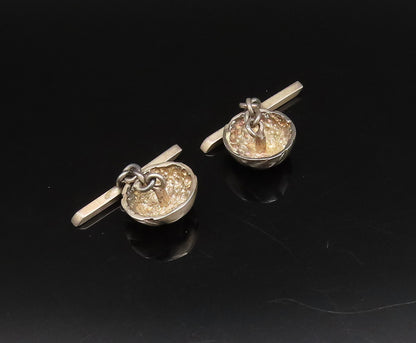 925 Sterling Silver  Vintage Carved Wavy Lines Dome Chain Cuff Links  TR3423