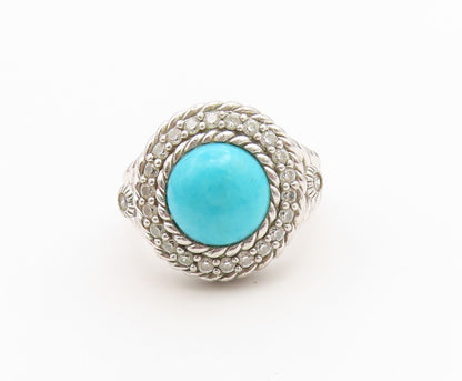 925 Sterling Silver Vintage Ring JUDITH RIPKA Turquoise & CZ Band  Sz 6  RG36686