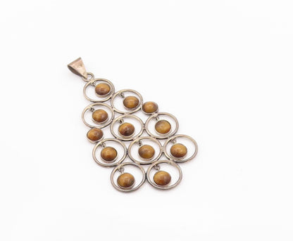 925 Sterling Silver Vintage Pendant Dangling Tiger's Eye Halo Rings  PT24007